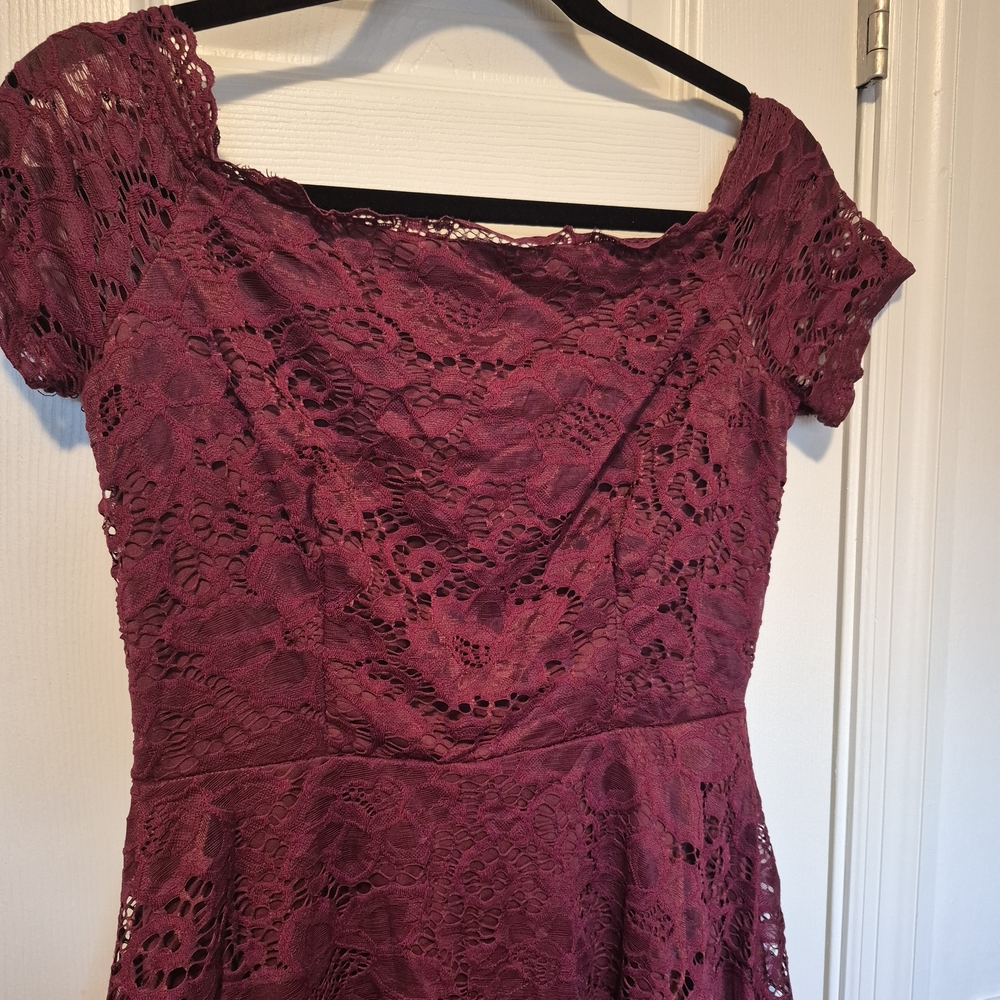 One-Shoulder Lace Dress in Deep Berry